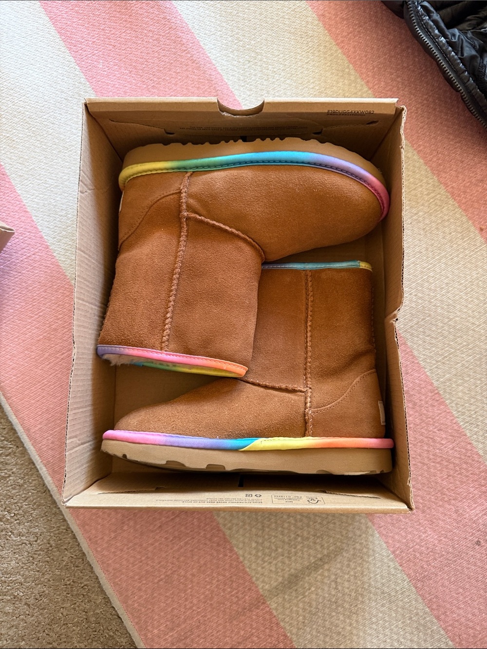 UGG Kids Chestnut Boots with Rainbow Trim